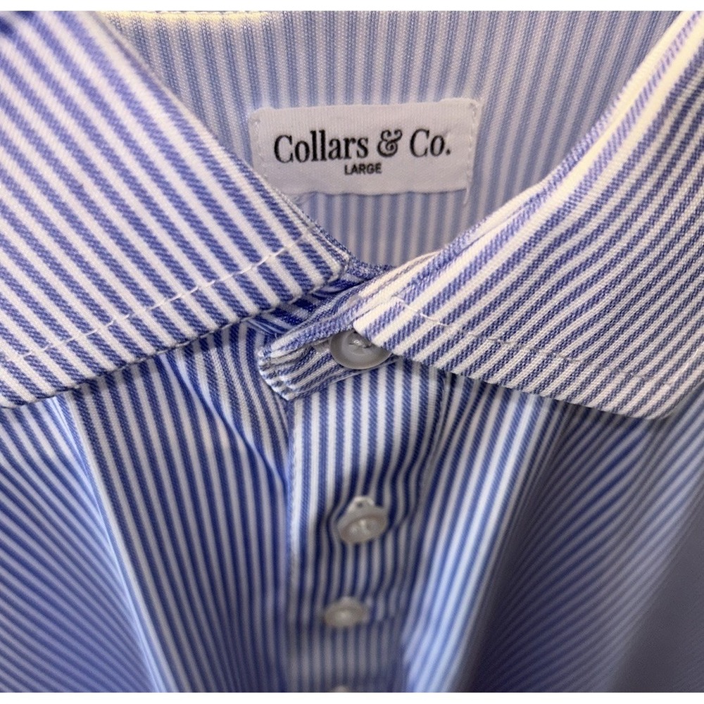 Collars & Co Polo Shirt Semi-Spread Collar Mens Size Large Blue Stripe - Picture 4 of 8